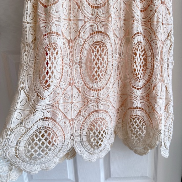 ELIZA J Crochet Lace Maxi Dress Cream Blush Sleeveless Keyhole Back Size 8 - Picture 6 of 14
